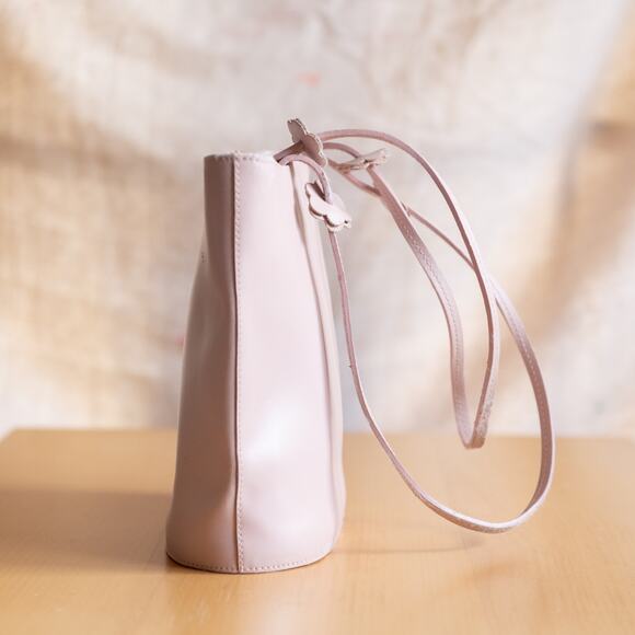 Furla Powder Baby Pink Mauve Lavender Shoulder Bag Leather Bucket Purse Vintage - Picture 3 of 15